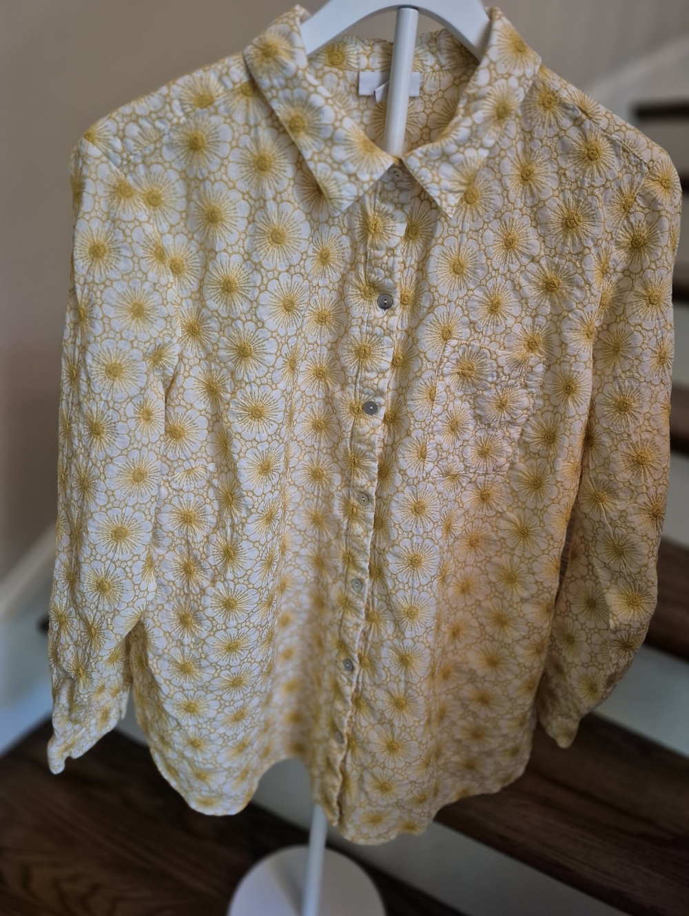 J. Jill Yellow and White Daisy-Print Button-Front Shirt - Picture 7 of 7